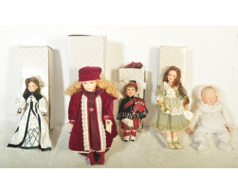 A collection of five vintage 20th century Alberon collector's porcelain dolls comprising of A177 "Callum" doll, A145 "Jade" d