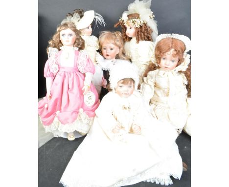 A collection of six vintage 20th century porcelain collector's dolls. The lot to include two Franklin Heirloom Dolls having w