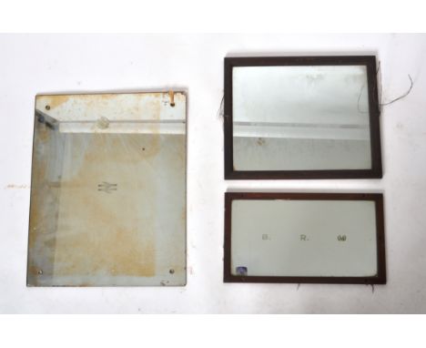 A collection of British Rail carriage mirrors. Three vintage British Rail carriage mirrors.  One mirror has the BR double arr