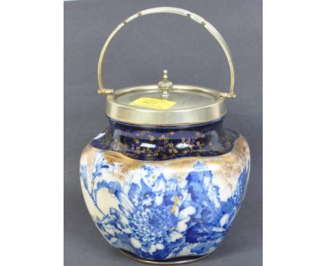 Doulton Burslem - A Victorian 19th century circa. 1898 china tea caddy having silver plated lid handle and collar over a gilt