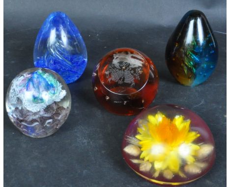 An assortment of vintage 20th century circa 1980s Caithness Scotland &amp; others glass paperweights in various colours &amp;