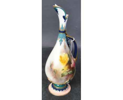 An early 20th century Hadleys of Worcester, England vase of slender proportions having hand painted floral decoration, a sing