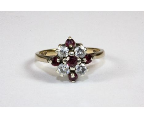 9ct Gold ruby and cubic zirconia cluster ring (K)