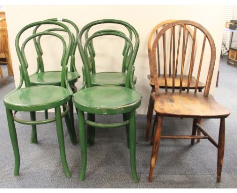 4 painted Mundus bentwood dining chairs + 2 Ercol kitchen chairs