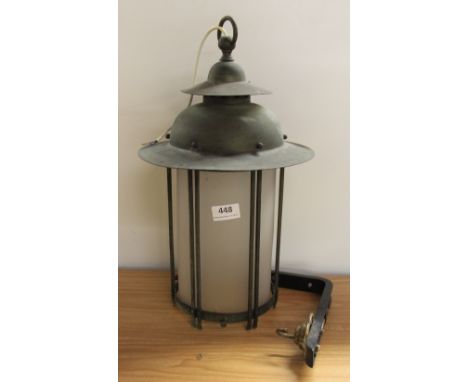 A 1920s copper and brass hall lantern, H 46cm