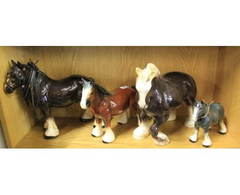 4 Ceramic shire horse figures
