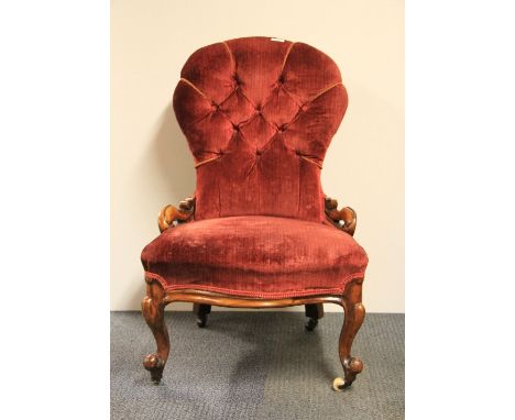Mid 19thC cabriole legged button backed nursing chair