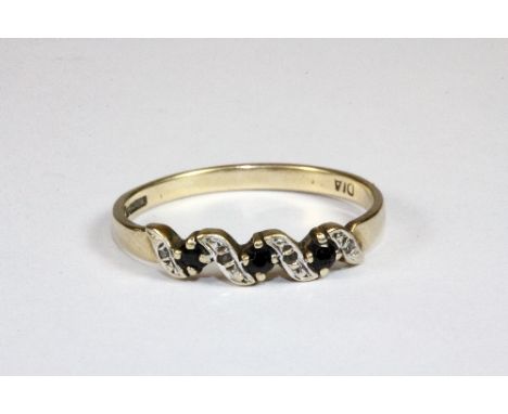 9ct gold diamond and sapphire twist half eternity ring (size R)