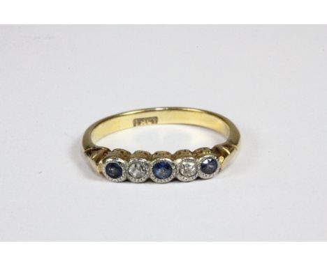 18ct gold 5 stone sapphire and diamond ring (J.5)
