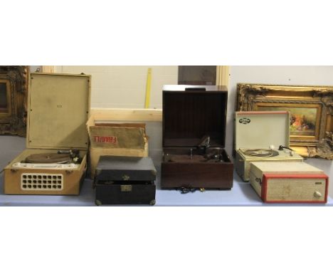 An Alba vintage portable record player, Philips portable record player, mahogany cased record player + 2 further record playe