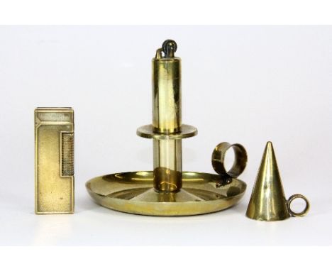 A brass trench art chamber stick lighter and a Dunhill lighter