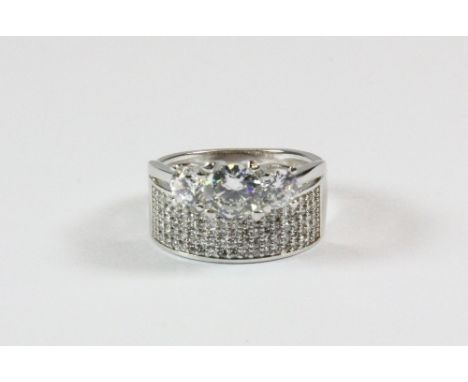 A 925 silver stone set double ring ( R )