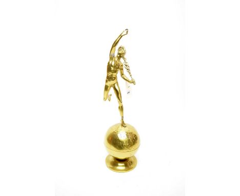 A brass figure of Hermes, modelled standing upon a globe, 50cms high.