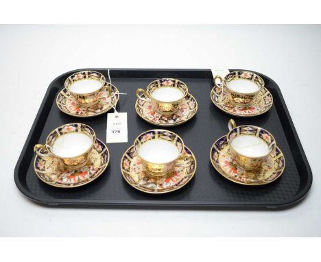 A set of six Royal Crown Derby ‘Imari’ pattern tea cups and saucers, of small proportions.