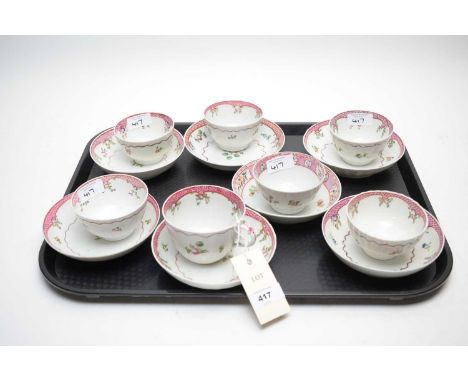 A selection of 18th/19th Century New Hall teacups and saucers, including pattern no's. 173; no. 311; and others.
