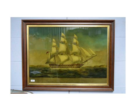 A chrystoleum type seascape scene ‘The Earl Balcarras, East Indianan 1488 tons’, 50 x 70cms wide, in frame. 