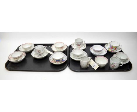 A selection of 18th Century and later New Hall teacups and saucers, comprising various designs, patterns including: no's. 208