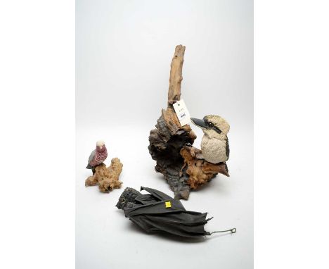 Damien Santamaria - Kookaburra, ceramic sculpture on heat-treated mallee wood, 42cms high, with certificate of authenticity; 