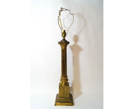 A brass Corinthian column table lamp, 56cm high