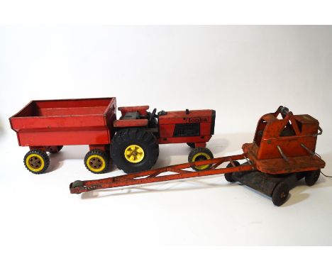 A Tonka tractor and trailer and a Tri-ang four ton Jones' mobile crane