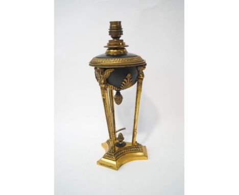 An Empire style brass table lamp, 33cm high