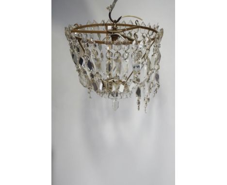 A hanging glass lustre ceiling light, approximately 32cm high