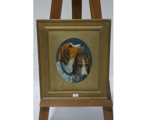E J Silverthorne, Oval portrait of two foxhounds, Oil on artists' board, signed and dated 1918,31cm x 24cm