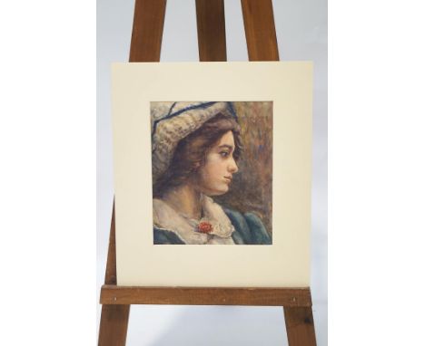 Edwardian School, Portrait of a Lady in a Blue Dress, Watercolour, 34cm x 28cm, un-framed