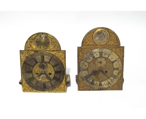 An 18th century eight day longcase clock movement by Roger Cossins, Crewkerne, and a further eight day longcase clock movemen