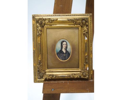 English School, late 19th century, Portrait miniature of a young lady wearing a black shawlWatercolour, 8 cm x 5.5cm, oval