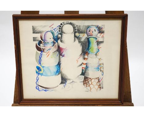 Cecily Sash (South African) born 1925, 'African Dolls', Watercolour and pencil, 32.5cm x 38.5cm