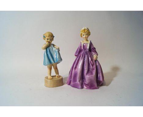 Two Royal Worcester figures modelled by F.G. Doughty: 'Grandmother's Dress, No. 3081, 16.5cm high, and 'Only Me' No. 3226, 15