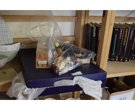 Boxed Royal Worcester cake plate, cased knives and forks and a resin chess set