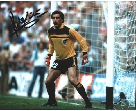 Peter Shilton signed 10x8 inch colour photo pictured while playing for England. Good condition. All autographs come with a Ce