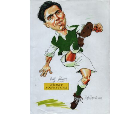 Bobby Johnstone signed Hibernian 12x8 inch colour caricature photo. Good condition. All autographs come with a Certificate of