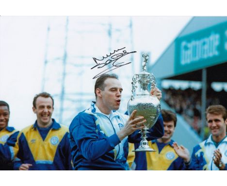Autographed Mel Sterland 12 X 8 Photo : Col, Depicting Leeds United Full-Back Mel Sterland Holding Aloft The First Division T