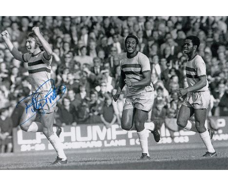 Autographed Billy Bonds 12 X 8 Photo : B/W, Depicting West Ham United's Billy Bonds Running Away In Celebration, As Team Mate