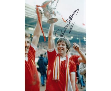 Autographed Ronnie Whelan 12 X 8 Photo : Col, Depicting Liverpool's Double Goalscorer Ronnie Whelan Holding Aloft The League 