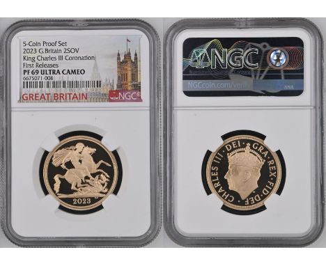 UNITED KINGDOM. Charles III, 2022-. Gold 2 pounds (double sovereign), 2023. Royal Mint. Proof. Crowned portrait of Charles II