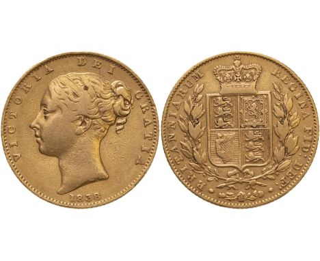 UNITED KINGDOM. Victoria, 1837-1901. Gold sovereign, 1838. London. First young head of Victoria facing left, hair tied in fil
