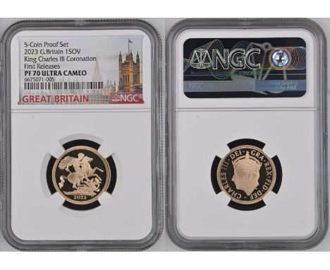 UNITED KINGDOM. Charles III, 2022-. Gold sovereign, 2023. Royal Mint. Proof. Crowned portrait of King Charles III left, legen
