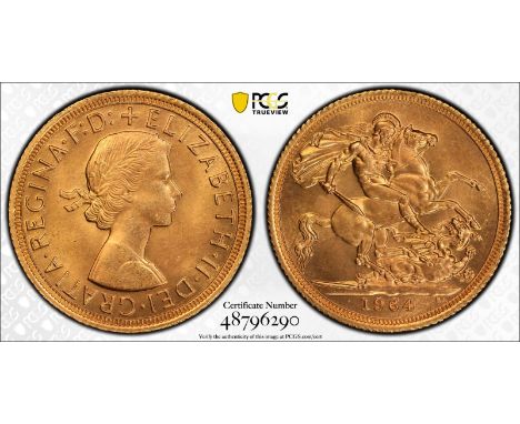 UNITED KINGDOM. Elizabeth II, 1952-2022. Gold sovereign, 1964. Royal Mint. First, laureate head of Elizabeth II facing right;