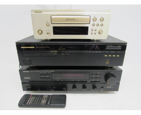 Hi-fi - A group of three hi-fi spearates to include Marantz CD-50 CD player, Denon UDR-F88 cassette deck and Denon DRA-565RD 