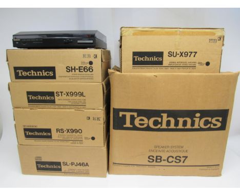 A collection of Technics hi-fi separates with original boxes, to include SU-X977 stereo integrated amplifier, RS-X990 stereo 