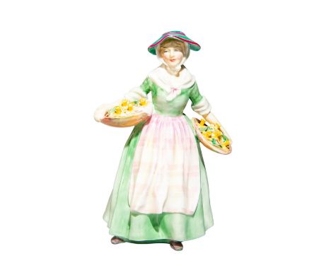 This delightful, crisply modeled Early 20th Century Royal Doulton English Porcelain Figurine, Daffy Down Dilly ~ HN 1712, off