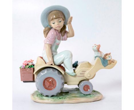 Girl sitting on tractor, cats inside. With original box. Lladro backstamp. Artist: Juan Ignacio AlienaIssued: 1999-2003Dimens