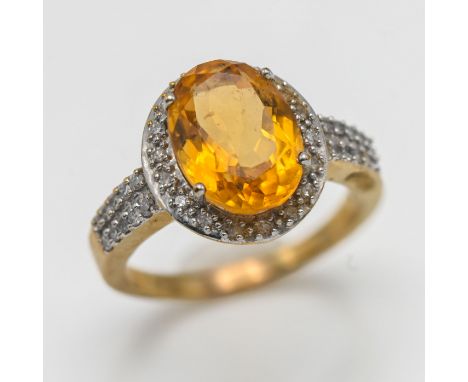 A vintage citrine ring, set in yellow gold stamped 9k, approx 7.3g, size U/V.