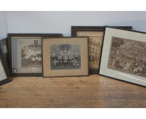 A group of late 19th century/early 20th century black and white and sepia portrait and topographical framed photographs. (6) 
