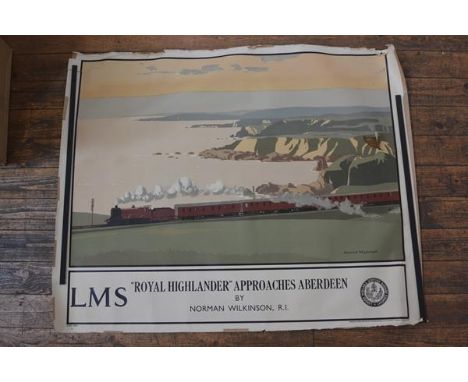 Railwayana: LMS poster "Royal Highlander Approaches Aberdeen", coloured lithograph after Norman Wilkinson, printed by McCorqu