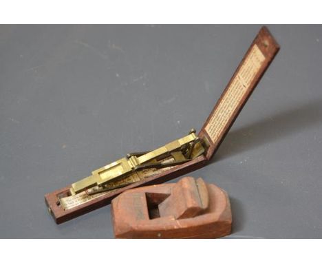 A 19th century mahogany cased brass guinea scale, maker Stephen Houghton, Ormskirk; together with a handmade snub nose plane,